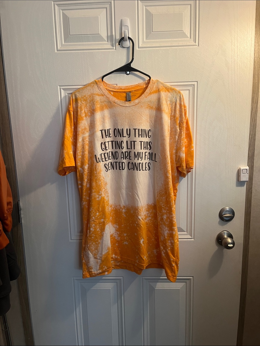 Orange Tie-Dye Short Sleeve Tee with Fall Candle Quote Size XL